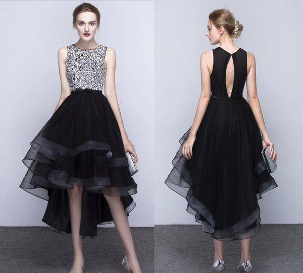 Nuevos vestidos de noche formales negros clásicos Moda noble Primavera y otoño Antes y después Fiesta larga y corta hecha a mano con cuentas Dre306Y