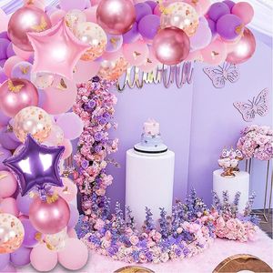 Guirlande de ballons violets et papillons dorés, fournitures de fête de noël, décoration pour dames, filles, anniversaire de bébé