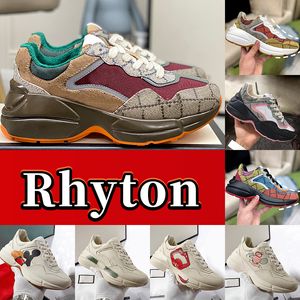 Rhyton sneakers designer schoenen Veelkleurige sneaker heren dames platformschoen oude papa Leer bedrukt Chunky Luxe Vintage Logo beige canvas heren Casual trainers