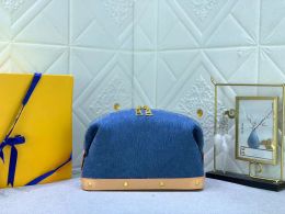 NIEUW Klassiek mode Frans merk Luxe bakken kwaliteit mode dames blauw denim blauw make-up tas stadshandtassen designer tas clutch portemonnee kaarthouder