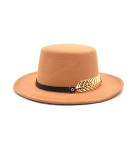 Nieuwe klassieke Khaki Flat Top Bowler Hat Wool Fedora Hat For Women Wide Brim Top Jazz Cap Elegant Panama HATS8167694