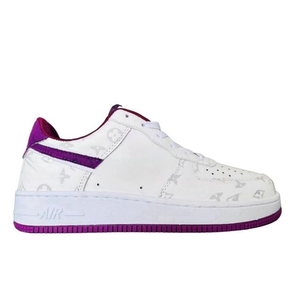 Nouveaux hommes classiques air chaussures de course forces 1 faible LVjointly blanc violet style d'impression baskets hommes femmes sport taille36-44 AF1-01