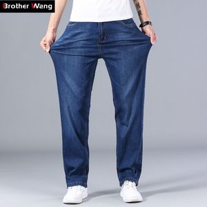 New Classic Men's Thin Blue Jeans Advanced Stretch Loose Straight Denim Pantalon Homme Marque Pantalon Plus La Taille 40 42 44 201117