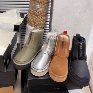 Nuevas botas clásicas para hombre y mujer, botas de nieve con cremallera, botas altas medias bajas cálidas de castaño