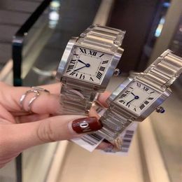 Nouvelles montres à quartz classiques en acier inoxydable pour femmes hommes Bracelet Senior Tank Series Montre-bracelet Couples Montre à chiffres romains Geometr237d