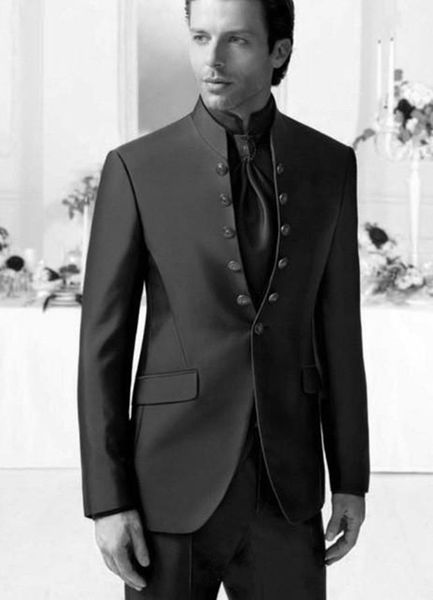 Nuevo estilo clásico Novio Esmoquin Seis botones Negro Mandarín Solapa Padrinos de boda El mejor traje de hombre Trajes de boda para hombre (chaqueta + pantalones + corbata) 676