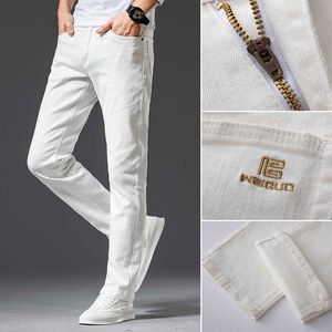 Nieuwe Klassieke Stijl Heren Skinny Witte Jeans Mannen Katoen Casual Business Stretch Denim Broek Mannelijke Modemerk Witte Broek Y0811