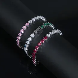 Nouveau classique à la mode fille femmes Bracelet bijoux couleur or pavé coloré zircon cubique Cz coeur amour Tennis chaîne Bracelets