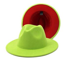 Nieuwe Klassieke Tweekleurige Vilt Fedora Hoed voor Mannen Vrouwen Kunstmatige Wolmix Jazz Cap Brede Rand Kerk Derby Platte Hoed 10pcslot6980359