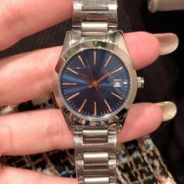 Nieuwe klassieke vrouwen geometrische kwarts horloge casual roestvrij staal kalender horloges vrouwelijke sportklok zilveren blauwe wijzerplaat