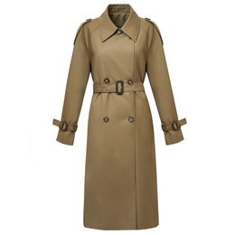 Nieuwe klassieke dames trench jassen mode Engeland Middle Long Trenchs Coat Design Dubbele borsten Trench Coat/Cotton Fabric Khaki Brand Jazzear Top Size S-L