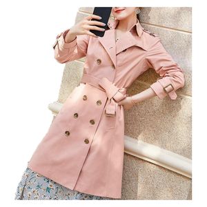 Nouveaux trenchs féminins classiques Fashion Angleterre Middle Long Trenchs Coat Design Double Breasted Trench KaKi Pink Cotton Brand Top Long Coat Taille S-xxl