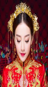 Nieuwe klassieke goudkleur Chinees Traditional Hair Sieraden Tassel Hairbands Coronet Haarspelden Oorbellen Bruient Bijoux geschenken4580085