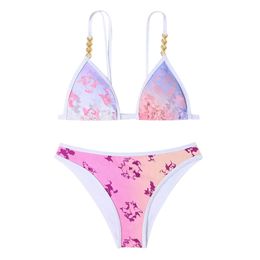 Nieuwe klassiekersontwerper V Brand Bikini Women Pink White Lace Up Bikini's Tweedelende splitzwempakken Classic Letters Swimwear Beach Luxe badpakken