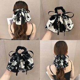 Nouveau élégant féminin de ruban flottant archeur pour poney coiffure anneau rétro encre brisée fleur de fleur bandeau bandeau de tête de tête de cheveux accessoires de cheveux cadeaux