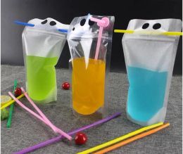 Nouveaux sachets de boissons transparents sacs dépoli Zipper Stand-up sac à boire en plastique avec paille avec support refermable résistant à la chaleur 17 oz