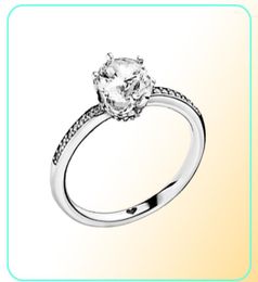 Nouveau Clear Sparkling Crown Solitaire Ring Bijoux de créateur de luxe pour 925 Anchages de mariage en argent sterling avec Box3715361