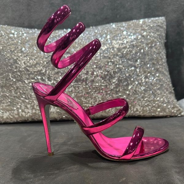 Nouveau Cleo Miroir Cuir Stiletto Sandales mm Strass Robe Mode Talons Hauts Chaussures De Soirée Cheville Wraparound Designer Usine Chaussure 43 avec Boîte