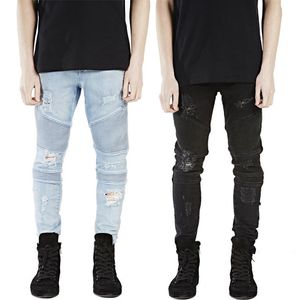 Nouveau pantalon de créateur de vêtements bleu / noir Detructured mens slim denim Biker skinny jeans hommes jeans déchirés jeans jeans 28-38