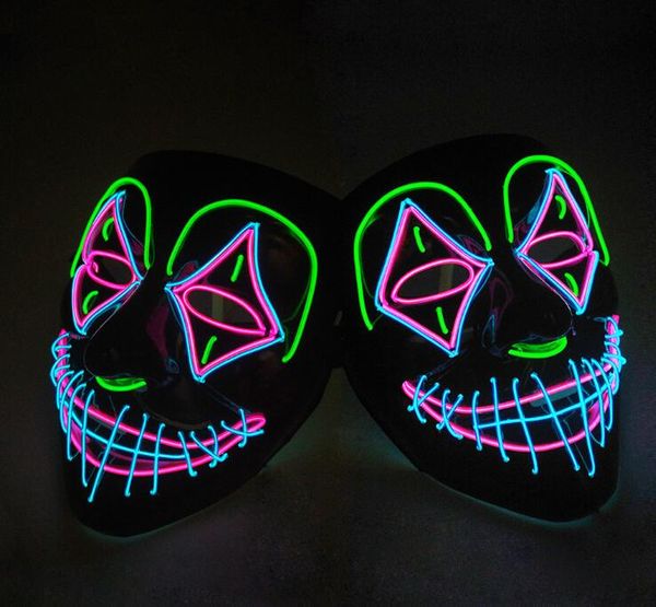 Nouveau clown el lumière froide brillant masque fluorescent Halloween délicat effrayant parodie horreur brillant accessoires G616D