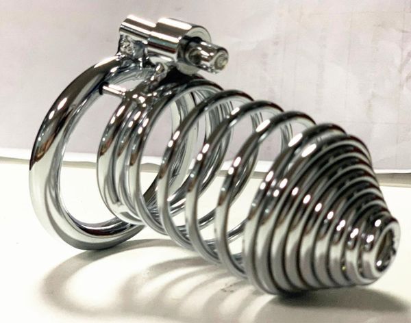 Nueva jaula de castidad de metal para hombres, anillos para pene, malla de acero inoxidable, cinturón de bloqueo masculino, juegos para adultos, juguetes sexuales 404550mm8340930