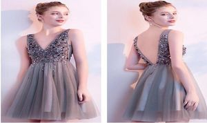 Nouvelles robes de cocktail col en V scintillant robes de bal courtes dos nu robe de soirée élégante sexy robes de soirée robe de Festa7004641