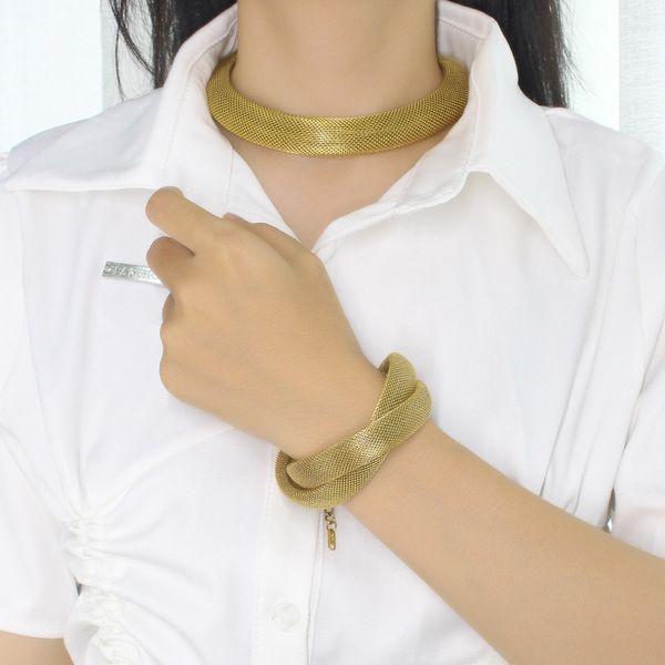 Nouveau collier léger de luxe maille cou chaîne accessoire bracelet à la mode et personnalisé titane acier serrure chaîne en os vente chaude ensemble d'accessoires
