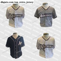 NIEUW College Wears Mens Northwest Arkansas Naturals Whtie Grijs Marineblauw Custom Dubbel Gestikt Shirts Baseball Jerseys Hoge kwaliteit
