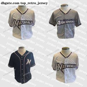 NOUVEAU Collège porte des hommes du nord-ouest de l'Arkansas Naturals blanc gris bleu marine chemises à double couture personnalisées maillots de baseball de haute qualité