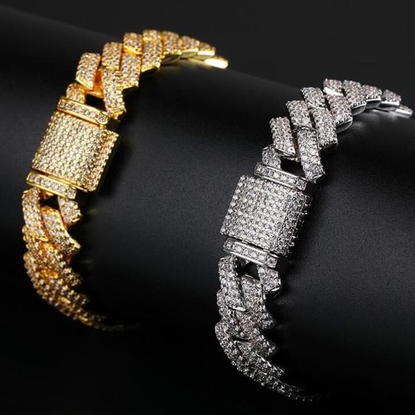 Nuevo color Cadenas de enlace cubano de 20 mm Braceletas Fashion Hiphop Jewelry 2 filas de rehinestones helados para hombres BRAC216Y de 9 pulgadas de 9 pulgadas