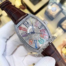 Nouveau Color Dreams Crazy Hours Boîtier en acier diamant 7502 QZD CODR Montre automatique pour homme Cadran gypsophile Date Montres en cuir marron Hell232n