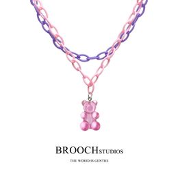 Nuevo Color ResinTeddy Bear Charm Colgante Collares Gargantilla Collar Para Mujeres Niñas Joyería de Fiesta