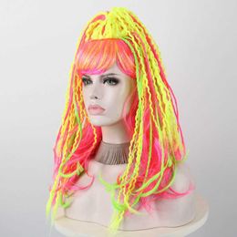 Nouvelle perruque tressée colorée avec dégradé de couleur, fibre synthétique, tresse sale, anime cos, perruque pour femmes