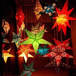 Nieuwe gekleurde bedrukte sterrenpapier Lantaarn 60 cm voor kerstbruiloft Decoraties LED PAPIER LAMPSCHADES ZZ