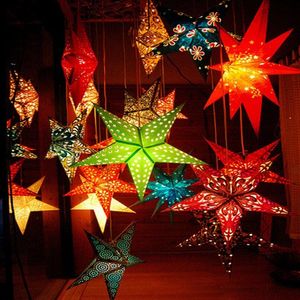 Linterna de papel de estrella impresa de nuevo color 60CM para decoraciones de fiesta de boda de Navidad pantallas de lámparas de papel Led LX4628