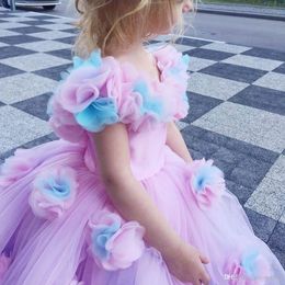Новые красочные платья для девочек-цветочниц 2020, бальное платье из тюля, свадебные платья для маленьких девочек, винтажные пышные платья для причастия, Gowns284w