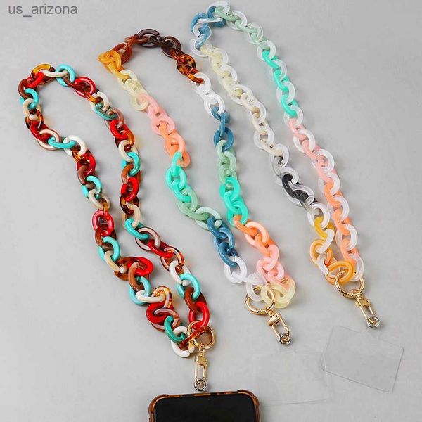 Nueva cadena de eslabones acrílicos de colores, cordón para teléfono móvil, 80cm, cuello colgante, fundas para teléfono móvil, cadenas, accesorios de correa, joyería para mujer L230620