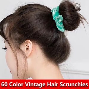 Nieuwe 60 Kleur Vintage Haar Scrunchies Stretchy Satijnen Chouchou Pack Vrouwen Elastische Haarbanden Meisjes Hoofddeksels Effen Rubber Haarbanden