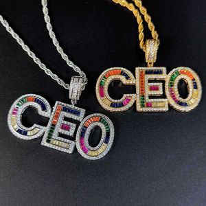 Nouveau pendentif coloré d'épissage de chiffres de l'alphabet de grand sucre de glace avec Micro ensemble Zircon collier Hip Hop personnalisé