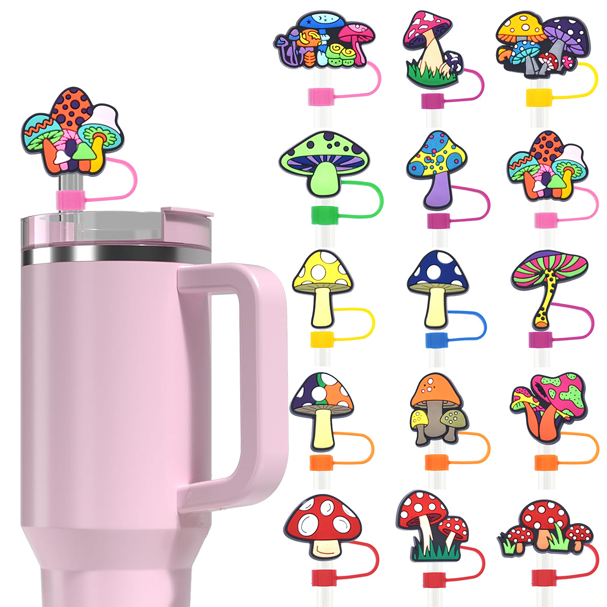 Neue bunte Pilz-Brillion-Strohkappe, 10 mm Strohkappe, universeller weicher Gummi-Strohstopper, Kindergeschenk