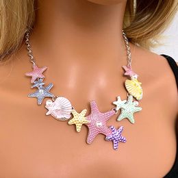 Nouveau collier étoile de mer coquille d'huile colorée petite chaîne de cou polyvalente pour femmes fraîches, douces et mignonnes