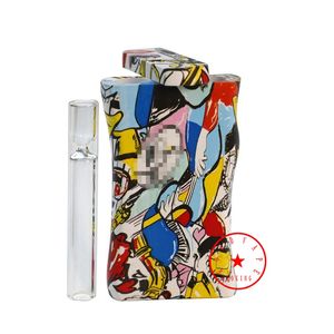 Nieuwe Kleurrijke Patroon Hars Roken Sigaret Dugout Case Draagbare Droge Kruiden Tabak Opslag Container Filter Glas Catcher Proever Bat One Hitter Pijpen Stash Box