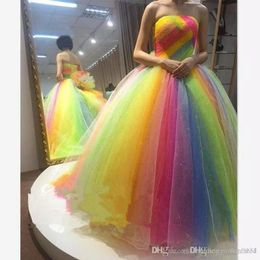 Nouveau coloré arc-en-ciel robes de bal robe de bal sans bretelles longueur de plancher à lacets corset longue soirée formelle robes de bal sur mesure CG001