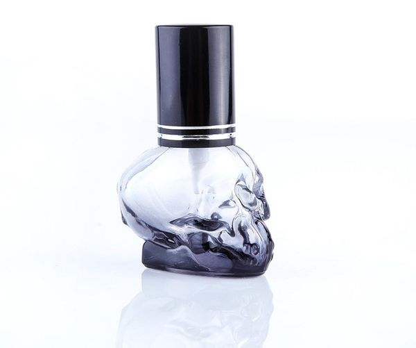 nueva colorida botella de perfume de vidrio de cráneo integral de aceite esencial de botella de botella de botella de 8 ml de revestimiento de 8 ml con doble plata RI1222570