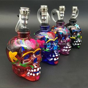 Nouveau cr￢ne color￩ Pipes de fumer en verre fleur bangs bongs filtre Verre Pot de tuyau d'eau 125 mm Hauteur 4 couleurs