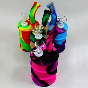 Novo colorido fumar silicone bong tubos kit portátil tambor de óleo estilo viagem bubbler erva tabaco lidar com filtro funil colher tigela plataformas petrolíferas waterpipe dabber titular dhl