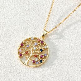 Collier avec pendentif arbre de vie en Zircon coloré, doux foi, pour hommes et femmes, accessoires de bijoux, cadeaux pour maman, filles, famille, adolescent, nouvelle collection