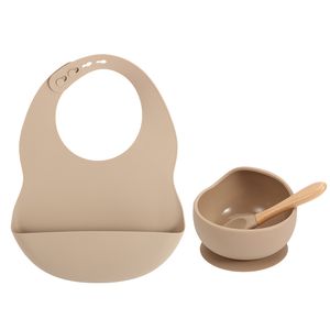 Nieuwe Kleuren Voeding Set Food Grade Silicone Bibs Baby Plaat Niet-Silpt Zuigkom Kinderen Servies Waterdichte Bib BPA Gratis Lepel LJ201110