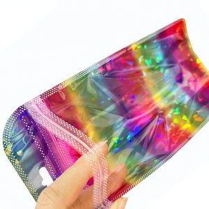 NOUVELLES couleurs arc-en-ciel Mylar bijoux sacs clair fenêtre affichage feuille pochette emballage réutilisable holographique en plastique fermeture éclair sac paquet pour cadeau de fête