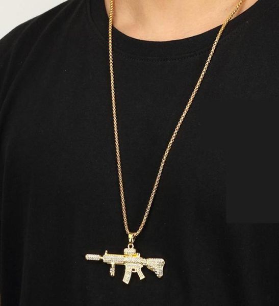 New Colt M4 Carbine Machine Gun Rapper Collier Gold Iced Out Mens Hiphop Collier Pistolet Pistolet pour Rock Rapper3361993